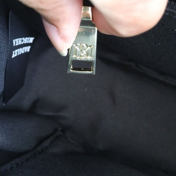 Badgley Mischka Crossbody Purse Bag Black Quilted Gold Studs Chain Faux Leather - Picture 6 of 10